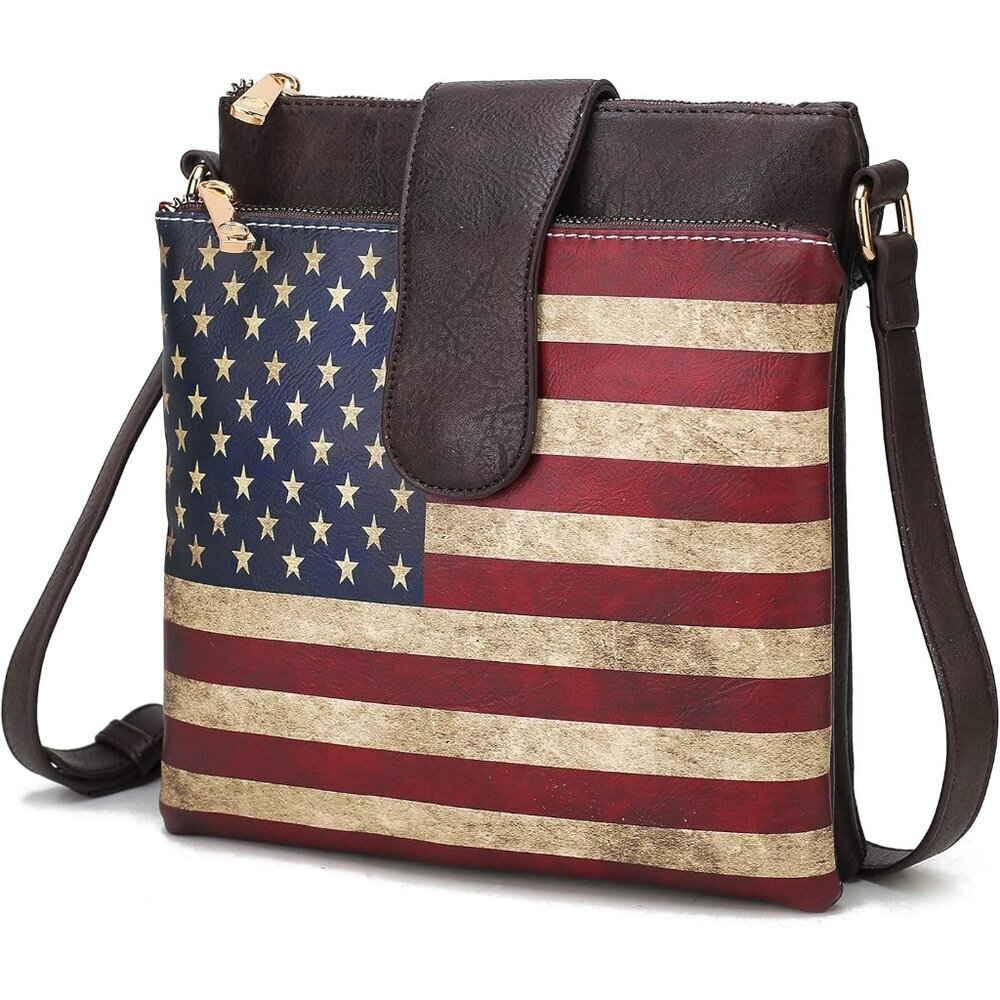 Patriotic Crossbody Bag Women Vegan Leather American Flag Shoulder Purse